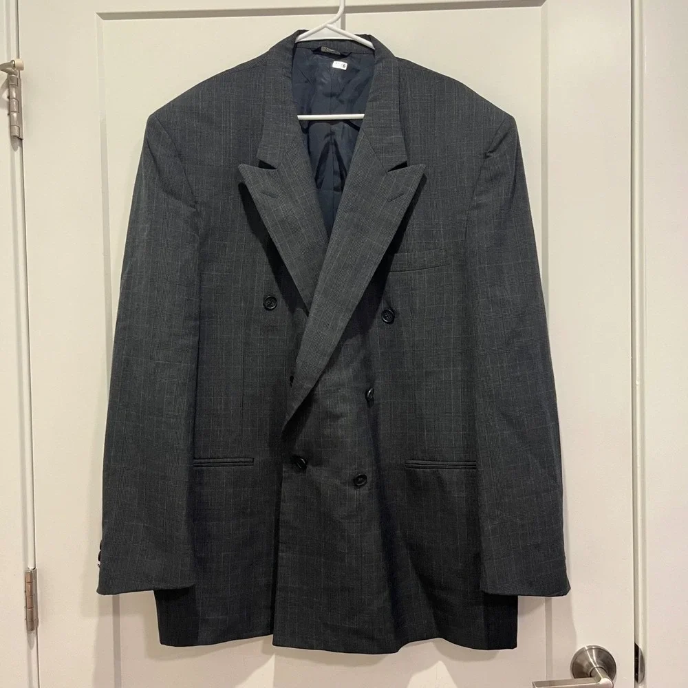 Kuppenheimer International Mens Double Breasted Blazer Charcoal Gray Glen Plaid
